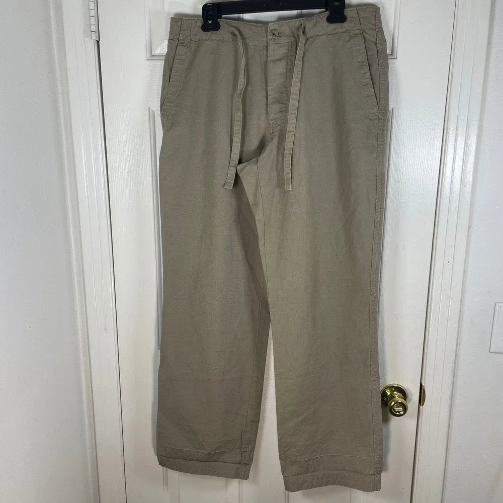 Banana Republic Men Khaki Linen Cotton Drawstring Pants 35/34 Relaxed 32